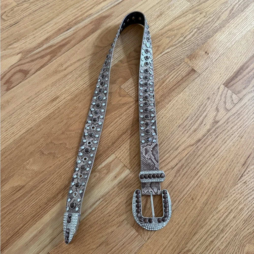 Brown studded python belt
